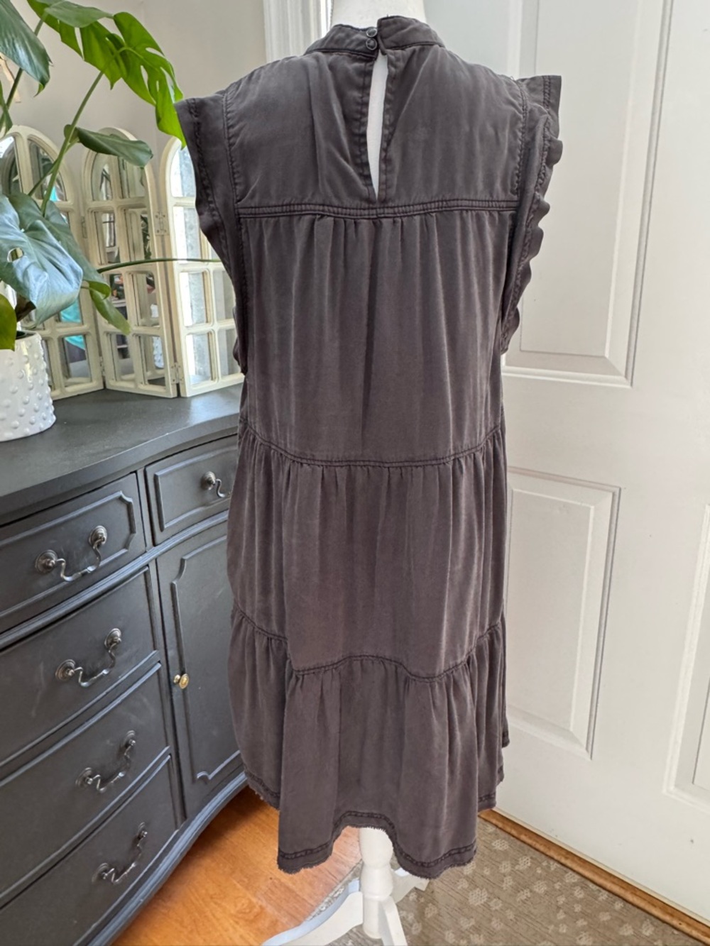 Anthropologie Washed Charcoal Tiered Mini Dress Size M - Picture 4 of 6